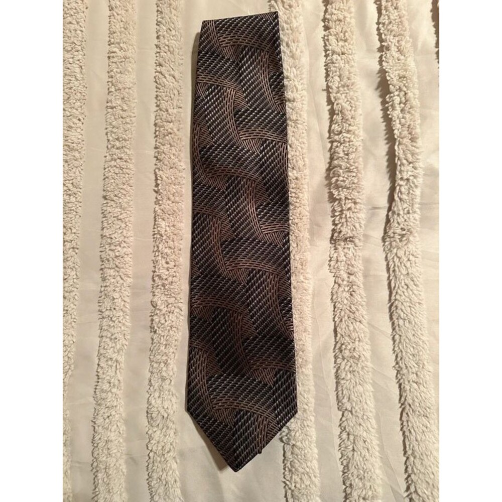 Pavone Italy 100% Silk Tie Luxury Gray Gold Swirl Woven Jacquard